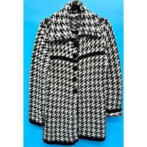 Vtg Carducci Women's Black White Houndstooth Wool Mohair Blend‎ Knit Cardigan L